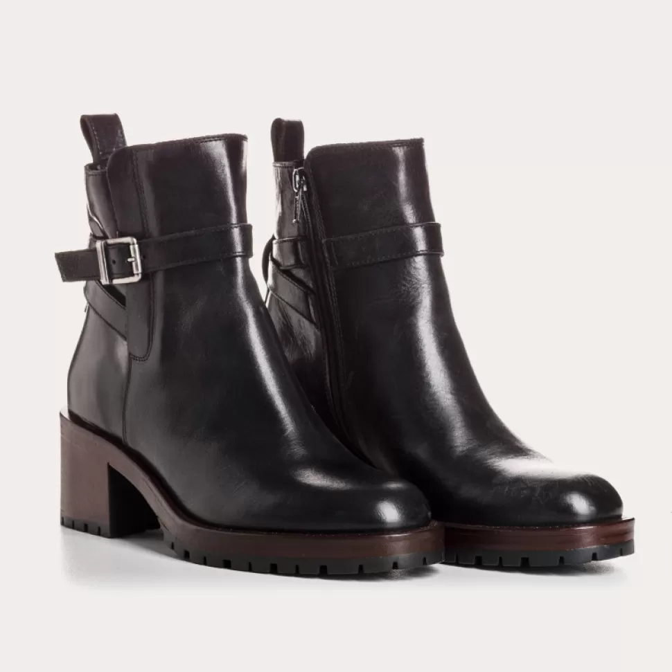 Boots^Reqins Boots Enea Cuir Noir, Noir/Rouge