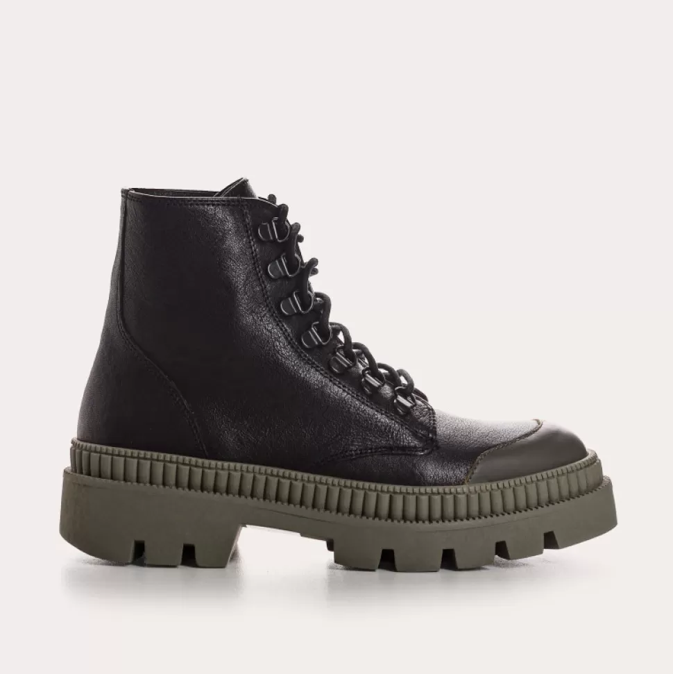 Boots^Reqins Boots Eureka Cuir Noir, Noir/Kaki