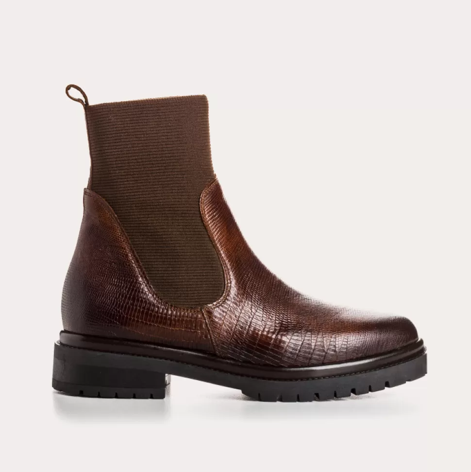 Boots^Reqins Boots Evalina Lezard Marron, Marron