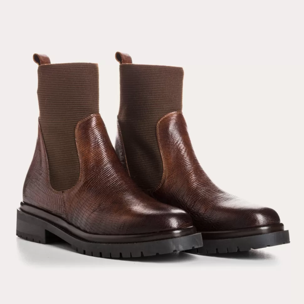 Boots^Reqins Boots Evalina Lezard Marron, Marron