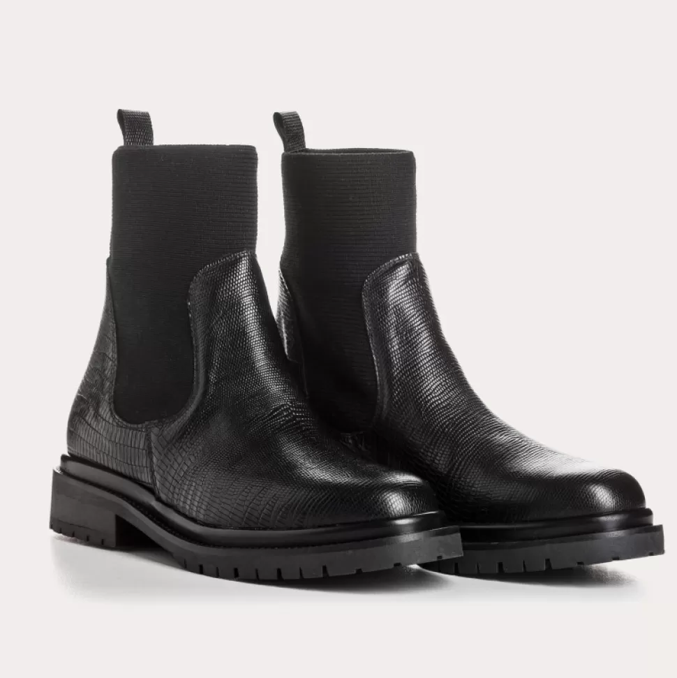 Boots^Reqins Boots Evalina Lezard Noir, Noir