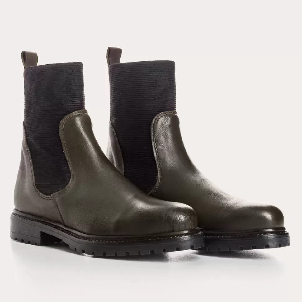 Boots^Reqins Boots Evelyn Cuir Vert, Kaki