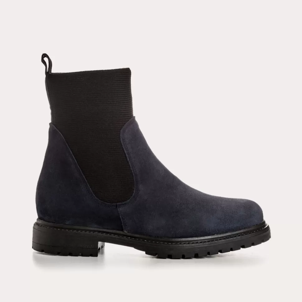 Boots^Reqins Boots Evelyn Cuir Velours Bleu, Nuit