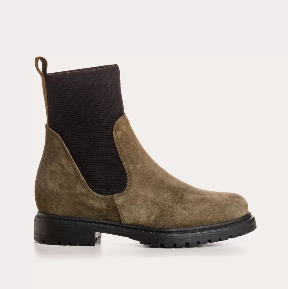 Boots^Reqins Boots Evelyn Cuir Velours Vert, Kaki