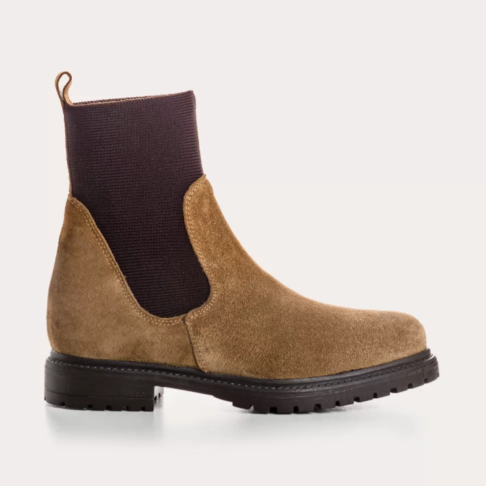 Boots^Reqins Boots Evelyn Cuir Velours Beige, Beige Fonce