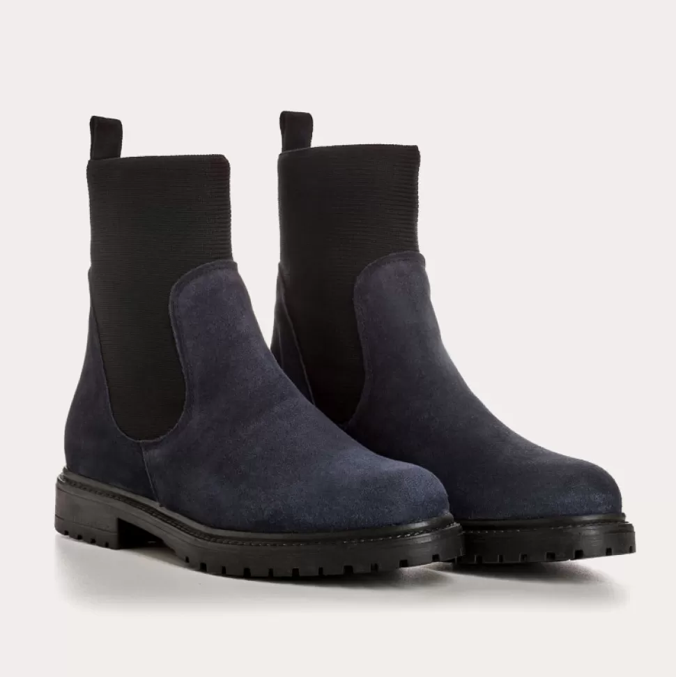Boots^Reqins Boots Evelyn Cuir Velours Bleu, Nuit