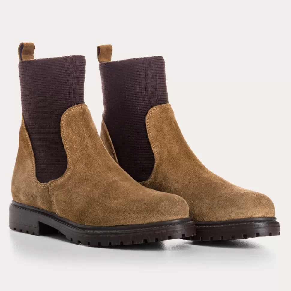 Boots^Reqins Boots Evelyn Cuir Velours Beige, Beige Fonce
