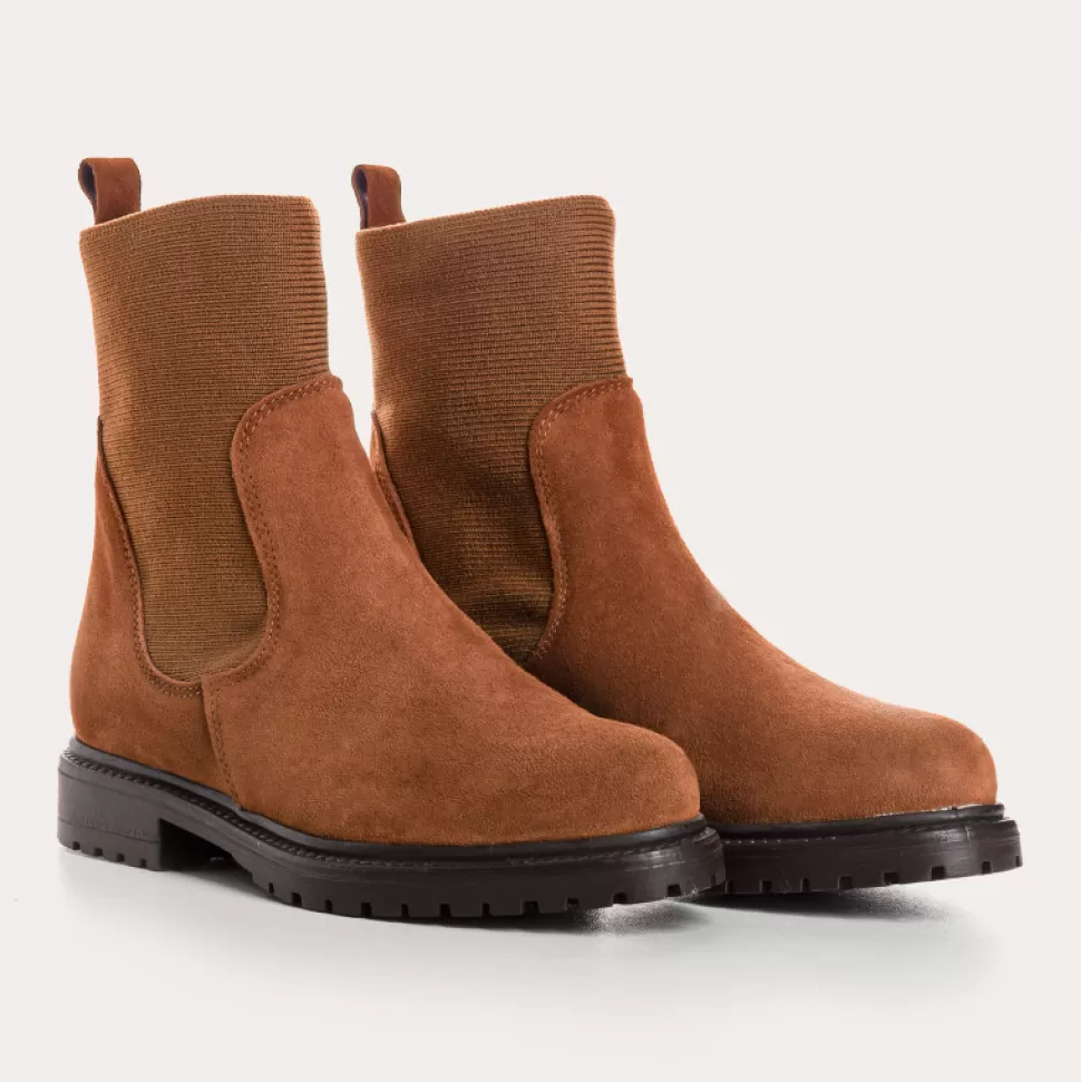 Boots^Reqins Boots Evelyn Cuir Velours Camel, Brandy