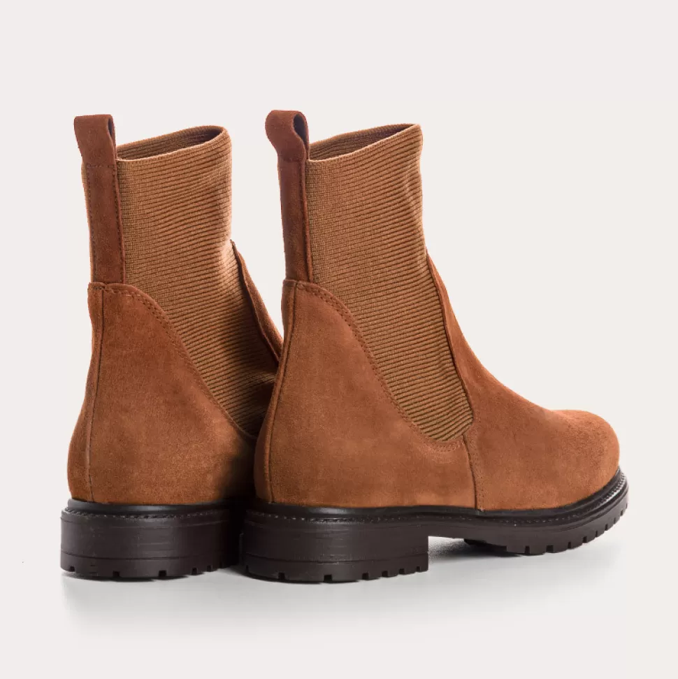 Boots^Reqins Boots Evelyn Cuir Velours Camel, Brandy