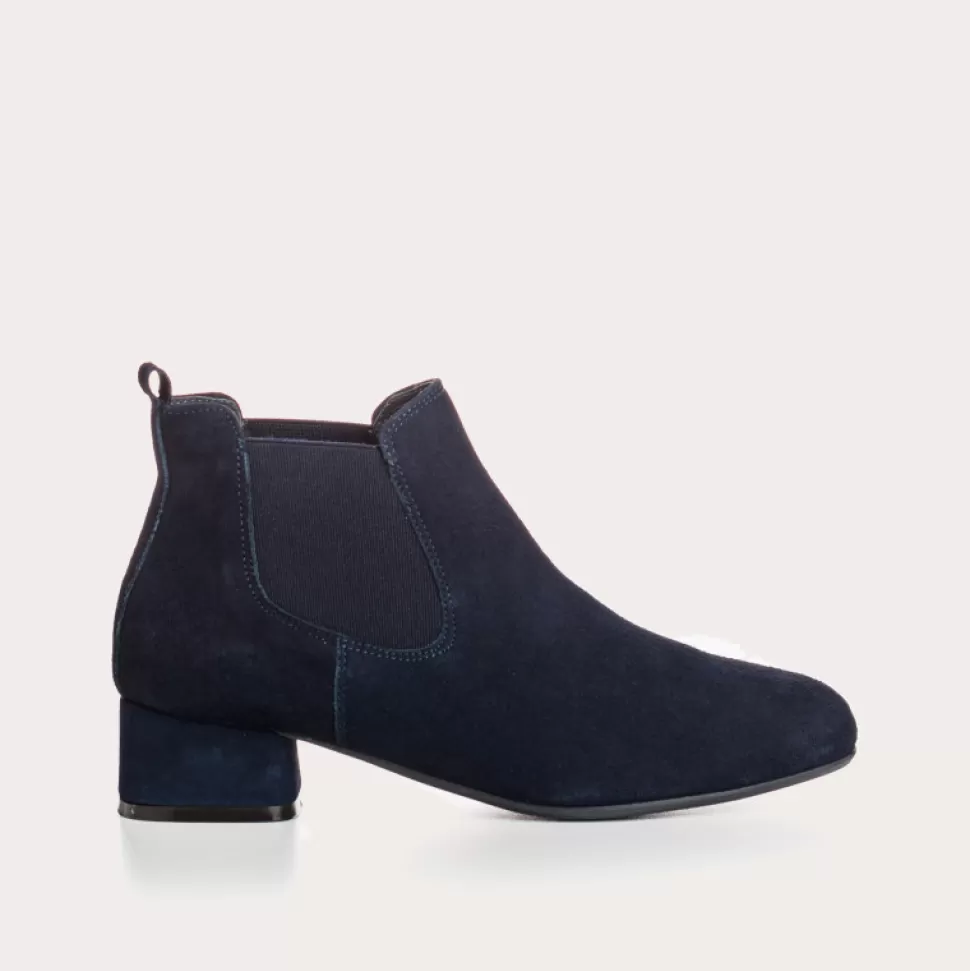 Boots^Reqins Boots Keegan Cuir Velours Bleu, Nuit
