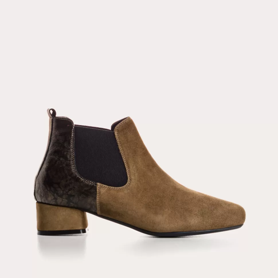 Boots^Reqins Boots Keegan Cuir Velours/Meteore Vert, Vison