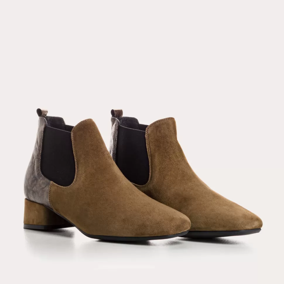 Boots^Reqins Boots Keegan Cuir Velours/Meteore Vert, Vison