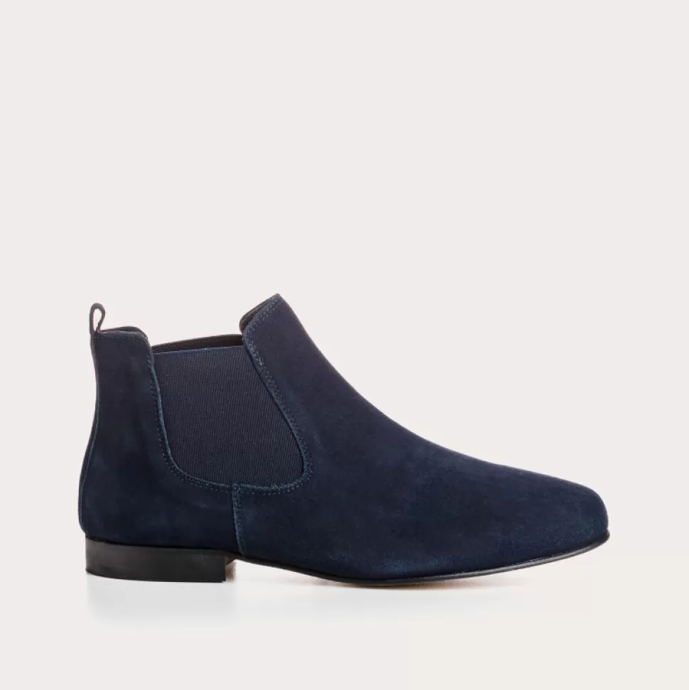 Boots^Reqins Boots Lizette Cuir Velours Bleu, Nuit