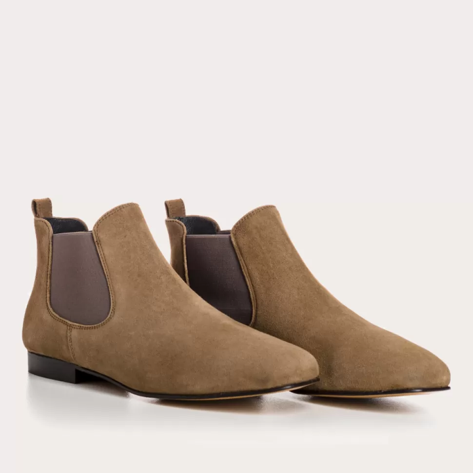 Boots^Reqins Boots Lizette Cuir Velours Vert, Vison