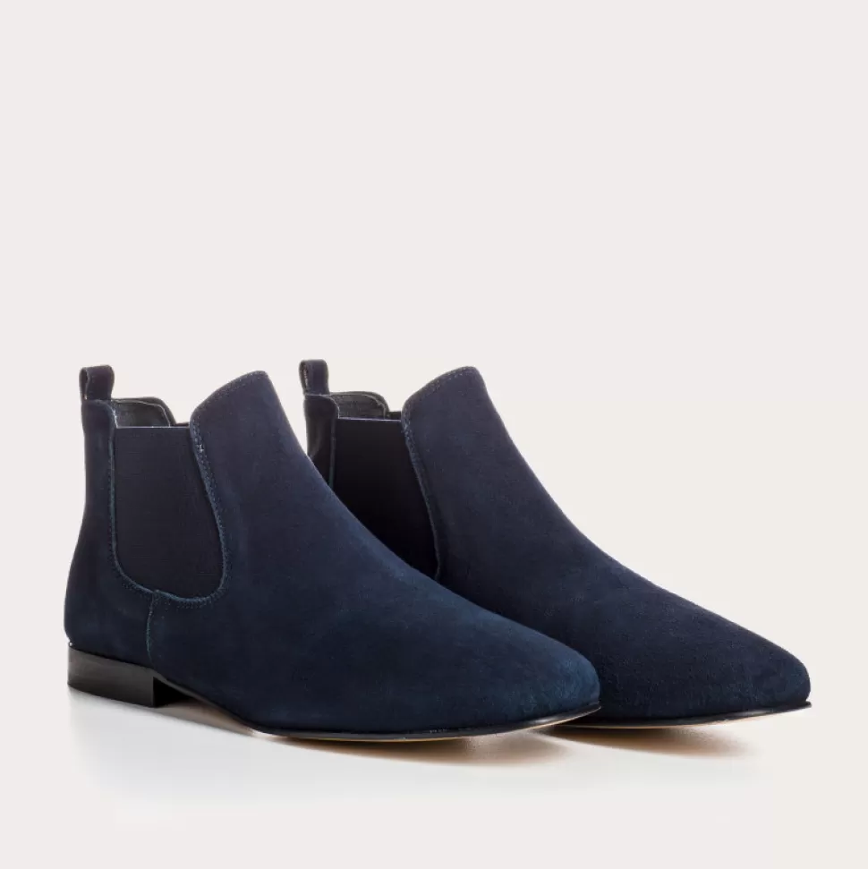 Boots^Reqins Boots Lizette Cuir Velours Bleu, Nuit