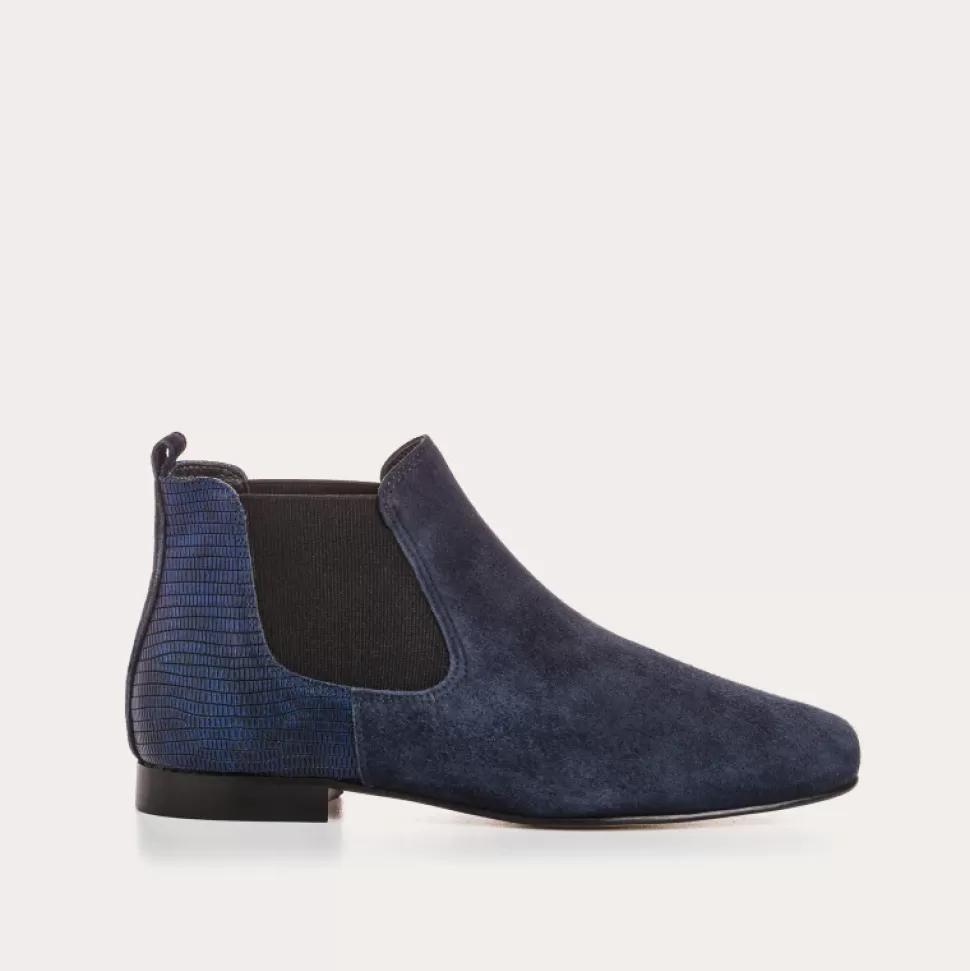 Boots^Reqins Boots Lizette Cuir Velours/Lezard Bleu, Nuit