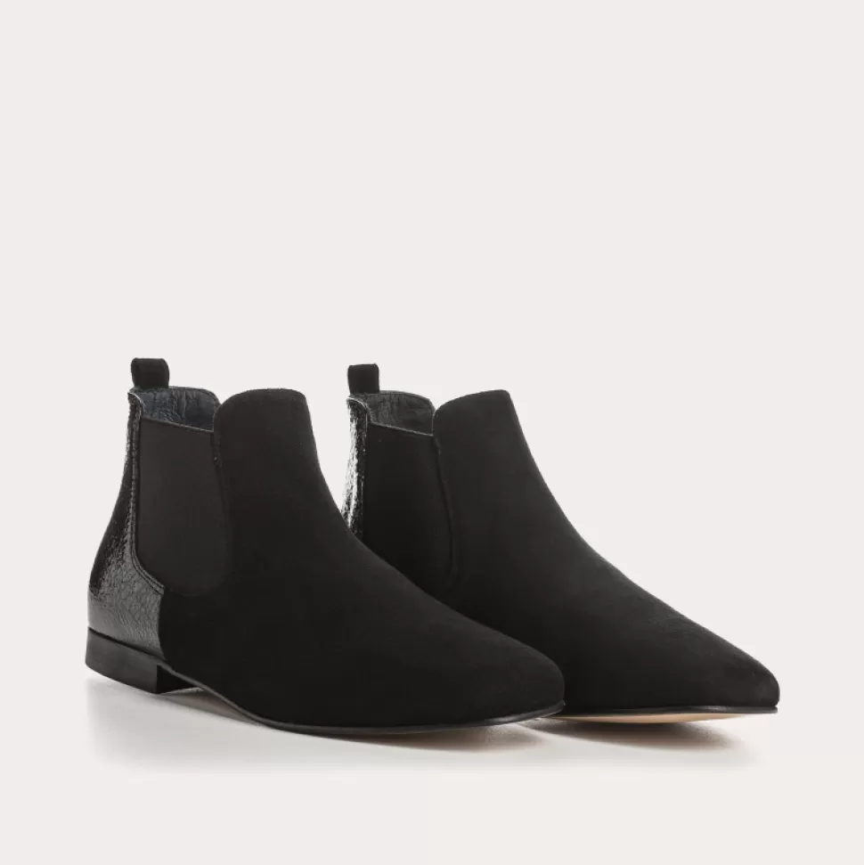 Boots^Reqins Boots Lizette Cuir Velours/V Graine Noir, Noir