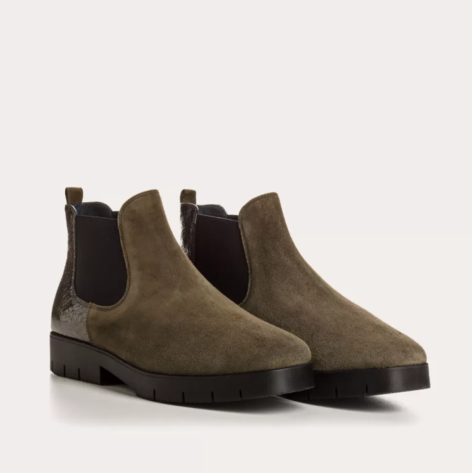 Boots^Reqins Boots Mopal Cuir Velours/V Graine Vert, Poivre