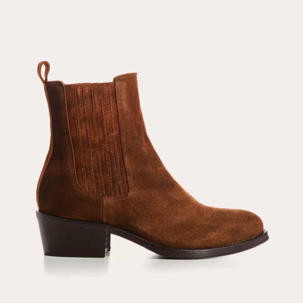 Boots^Reqins Boots Pepita Cuir Velours Oil Camel, Brandy