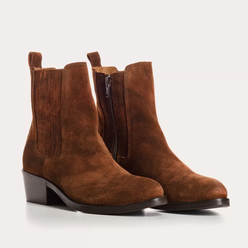 Boots^Reqins Boots Pepita Cuir Velours Oil Camel, Brandy