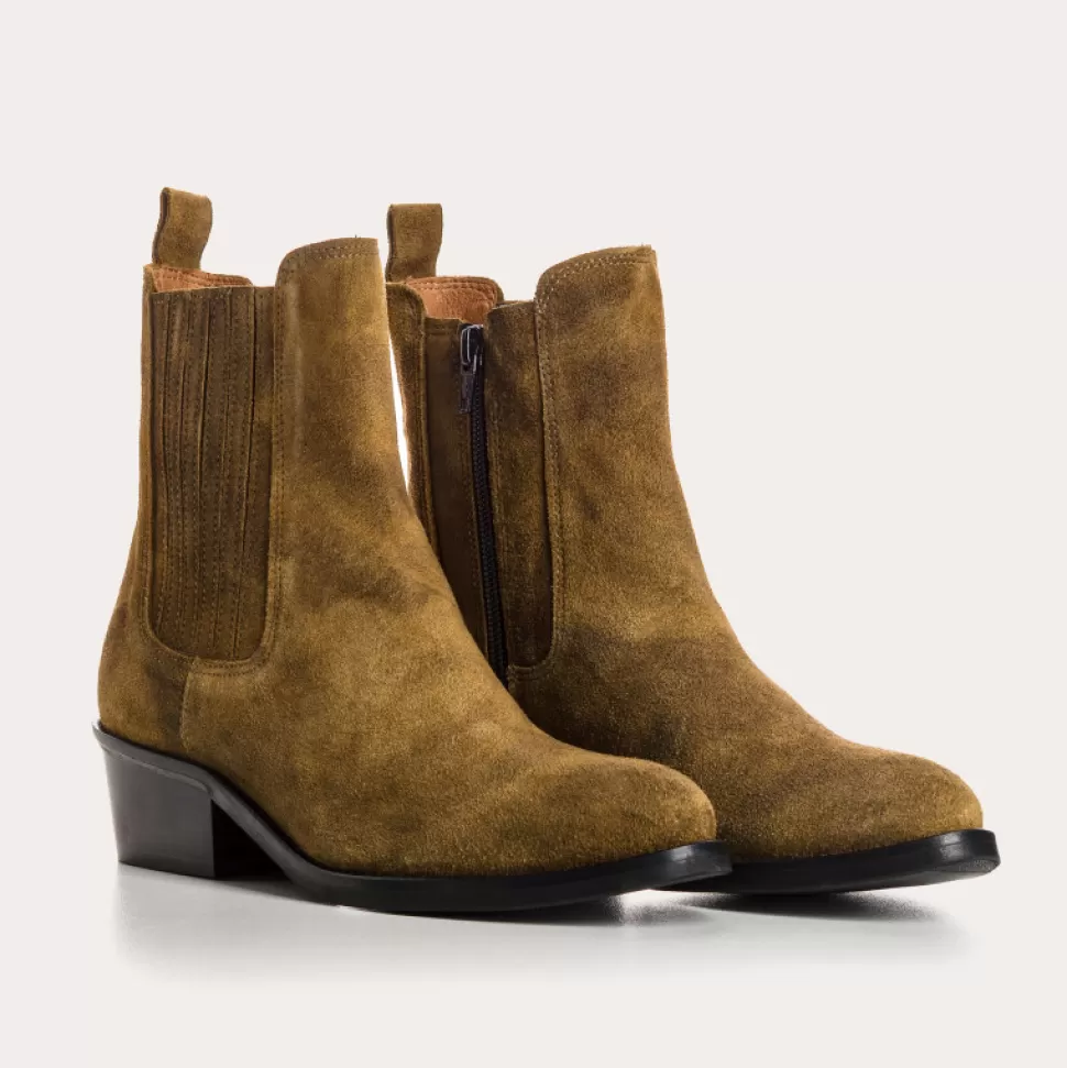 Boots^Reqins Boots Pepita Cuir Velours Oil Vert, Militar