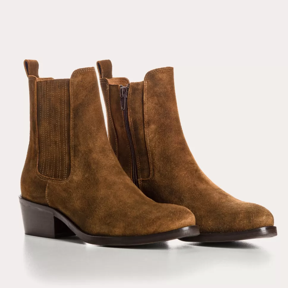 Boots^Reqins Boots Pepita Cuir Velours Oil Camel, Cognac