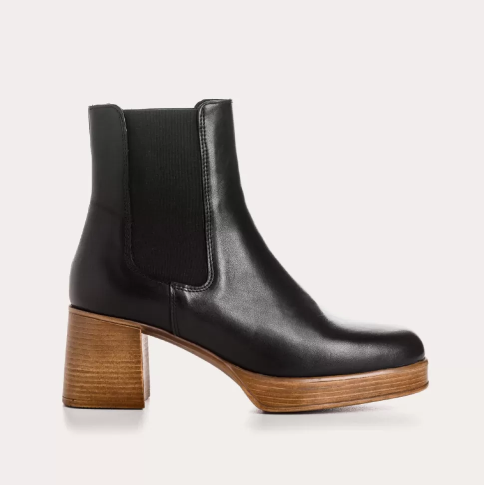 Boots^Reqins Boots Petia Cuir Noir, Noir/Cognac