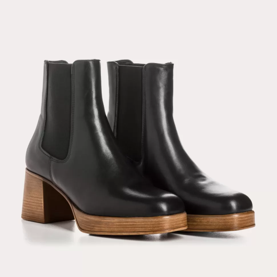 Boots^Reqins Boots Petia Cuir Noir, Noir/Cognac