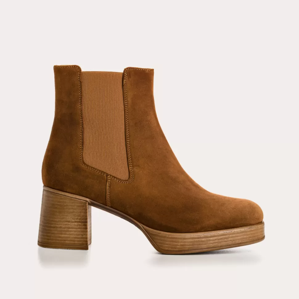 Boots^Reqins Boots Petia Cuir Velours Chamois, Camel