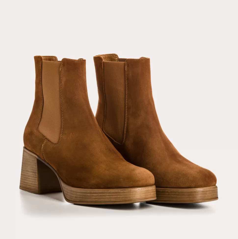 Boots^Reqins Boots Petia Cuir Velours Chamois, Camel