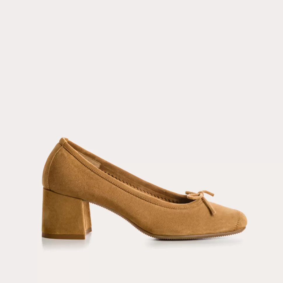 Escarpins^Reqins Escarpins Madame Cuir Velours Havane, Camel
