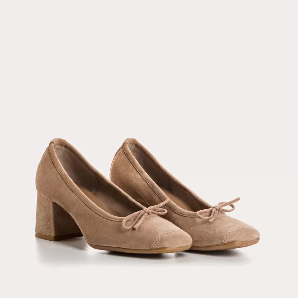 Escarpins^Reqins Escarpins Madame Cuir Velours Beige, Beige Fonce
