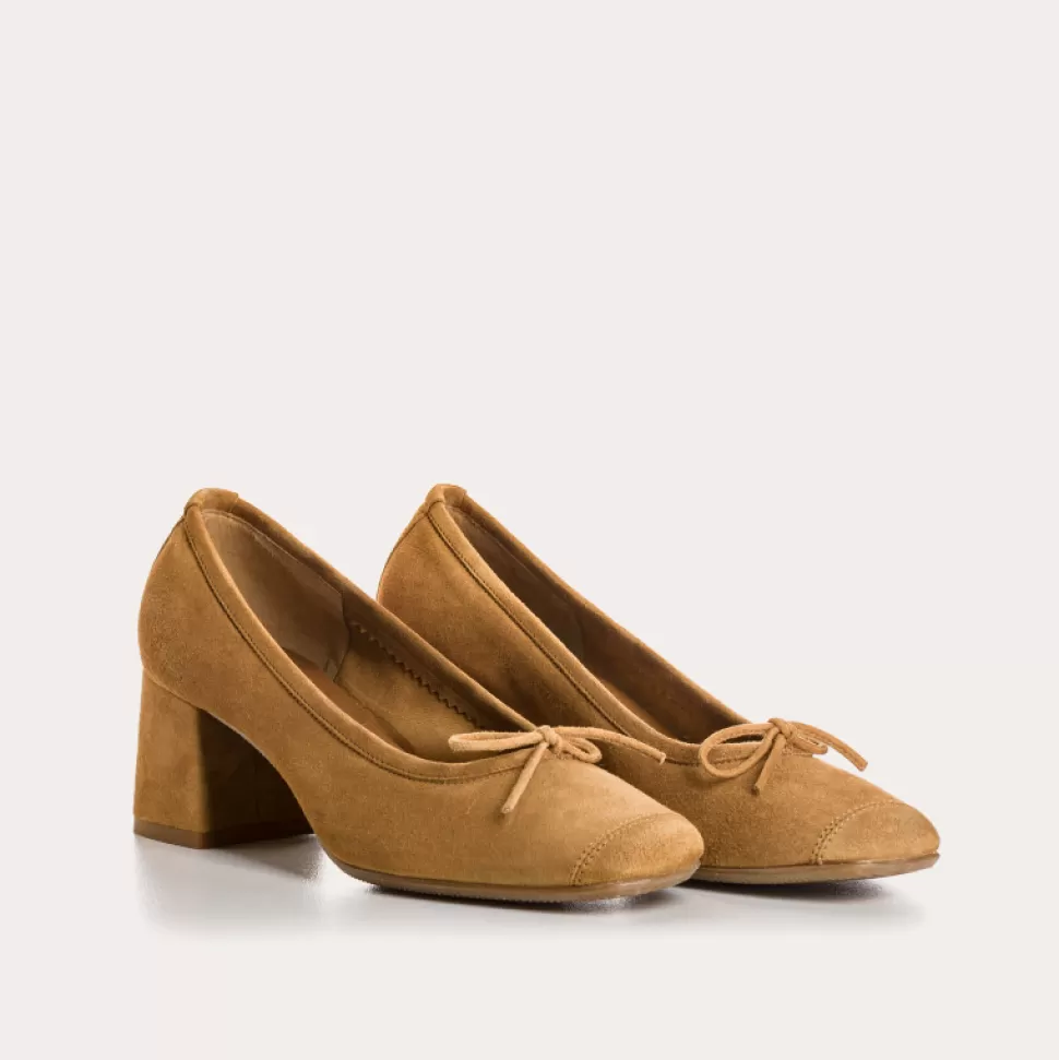 Escarpins^Reqins Escarpins Madame Cuir Velours Havane, Camel