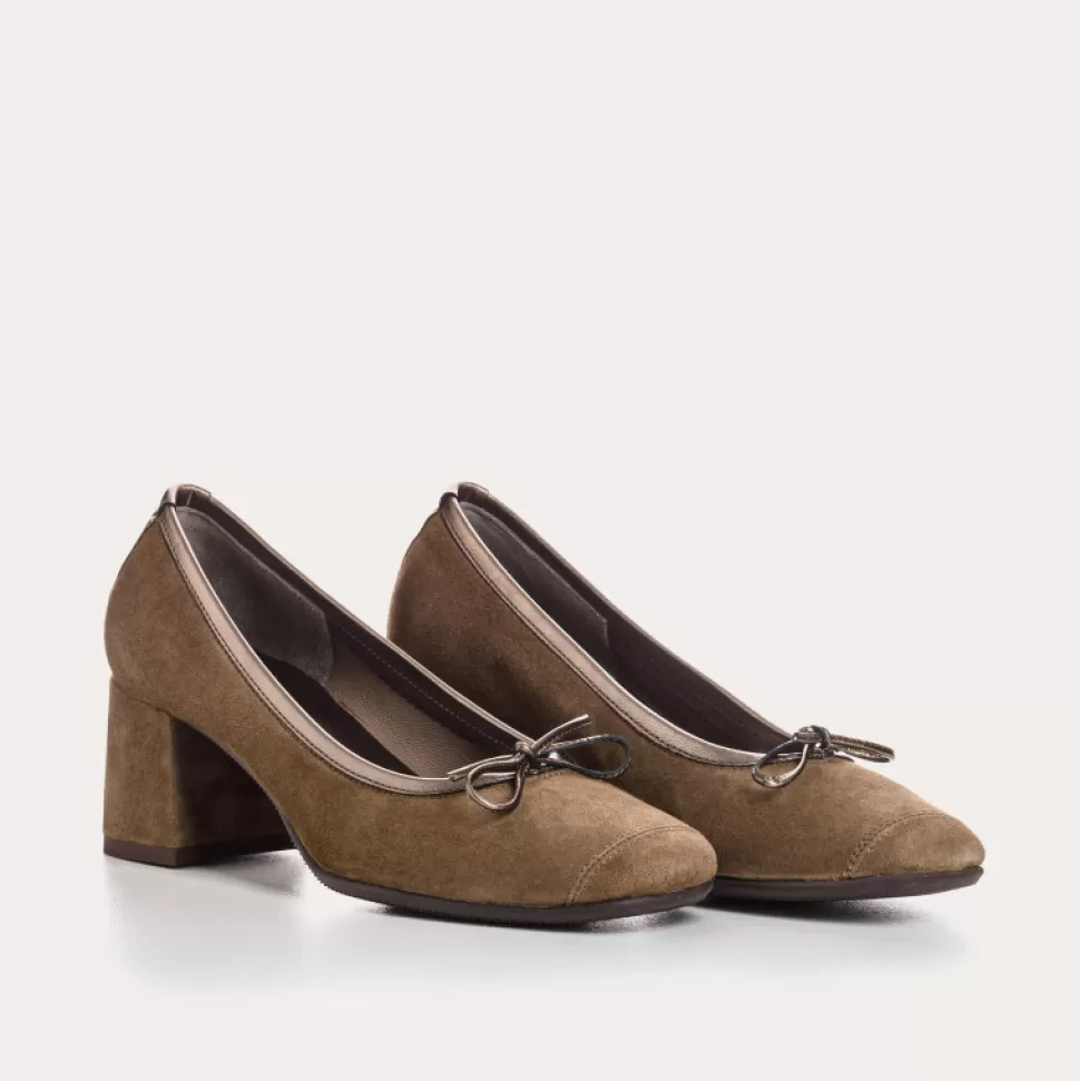 Escarpins^Reqins Escarpins Madame Cuir Velours/Eclat Vert, Vison