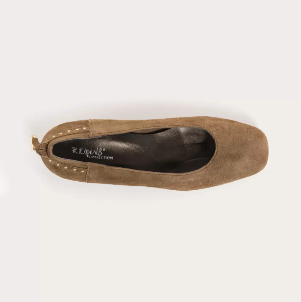 Ballerines^Reqins Keiko Cuir Velours Vert, Vison