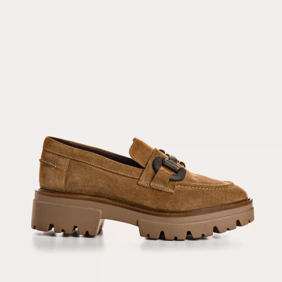 Mocassins^Reqins Mocassins Abril Cuir Velours Havane, Camel