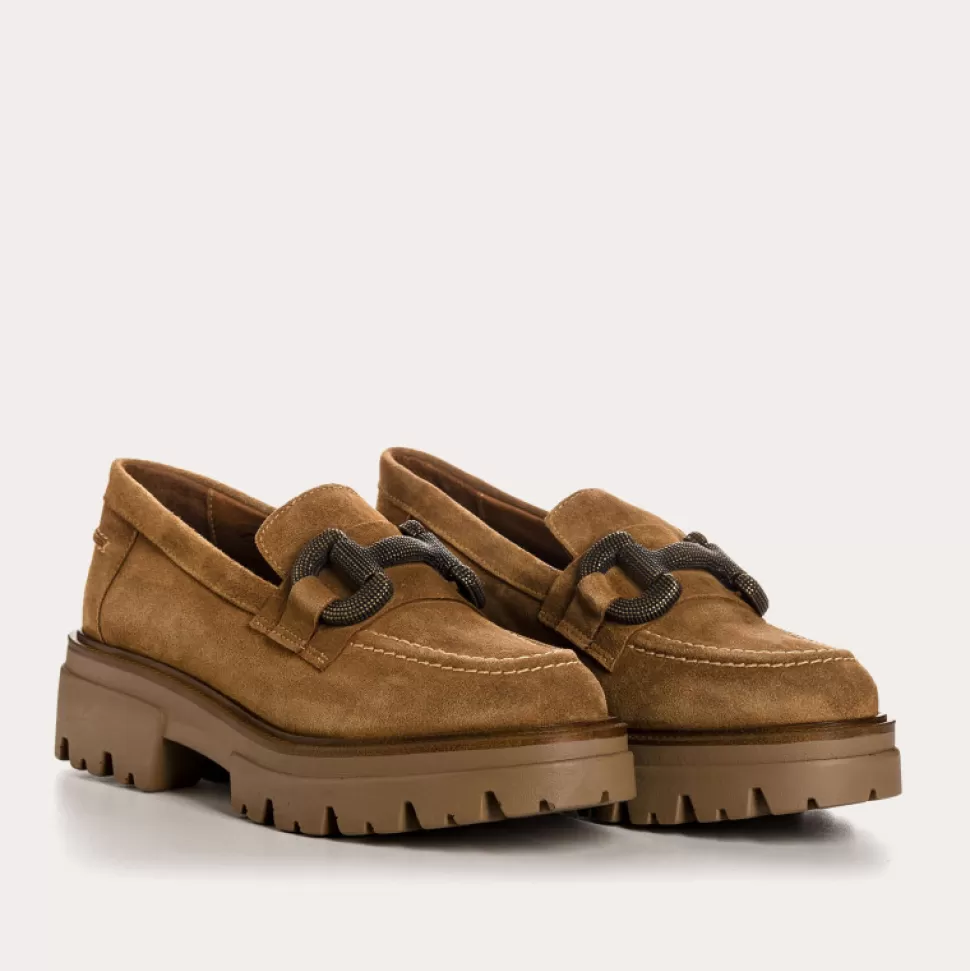 Mocassins^Reqins Mocassins Abril Cuir Velours Havane, Camel