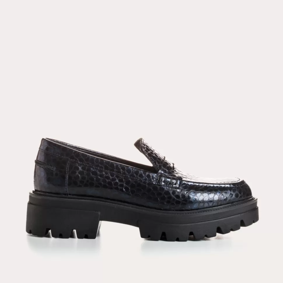 Mocassins^Reqins Mocassins Alabama Caiman Bleu, Nuit