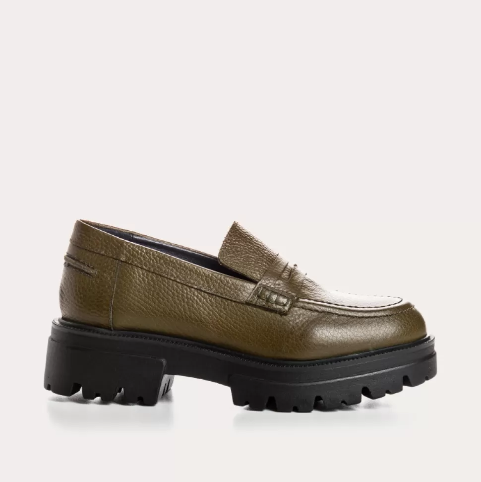 Mocassins^Reqins Mocassins Alabama Cuir Graine Vert, Kaki