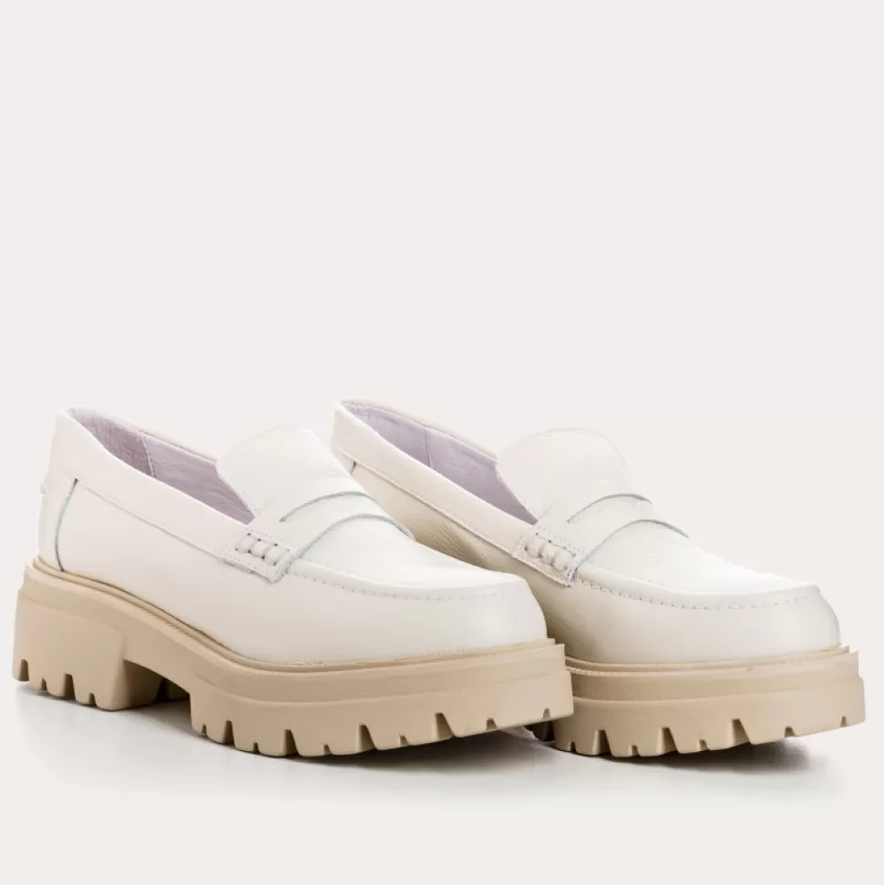 Mocassins^Reqins Mocassins Alabama Cuir Graine Beige, Off White