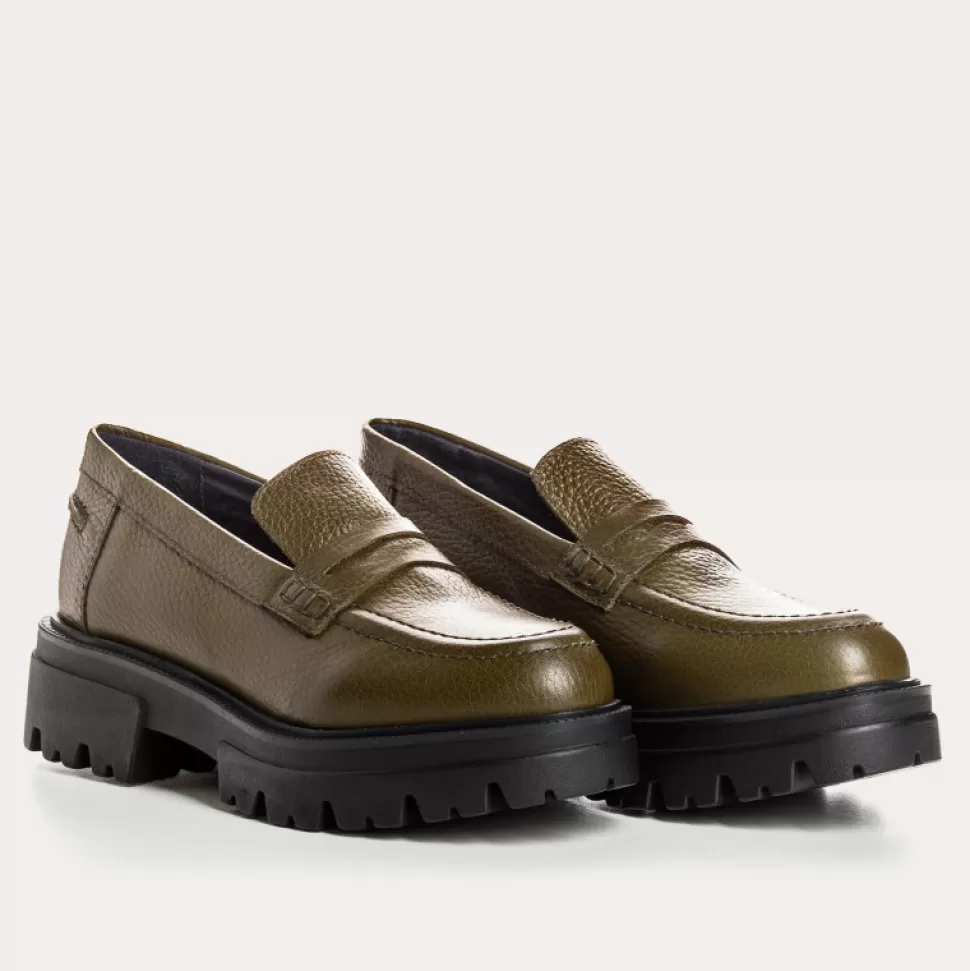 Mocassins^Reqins Mocassins Alabama Cuir Graine Vert, Kaki