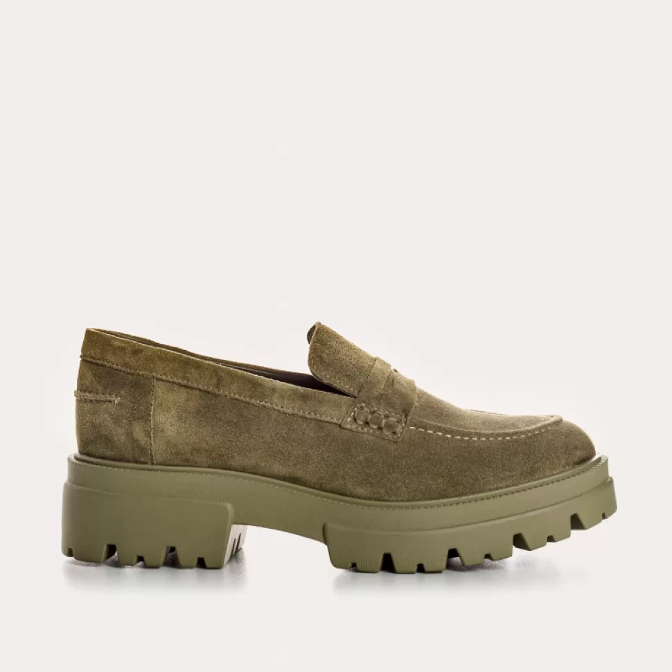 Mocassins^Reqins Mocassins Alabama Cuir Velours Vert, Olive