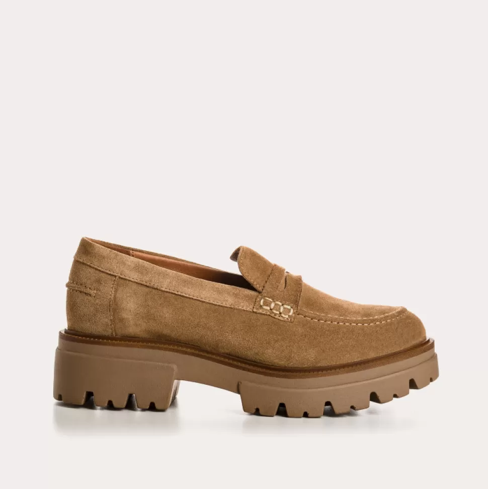Mocassins^Reqins Mocassins Alabama Cuir Velours Havane, Camel