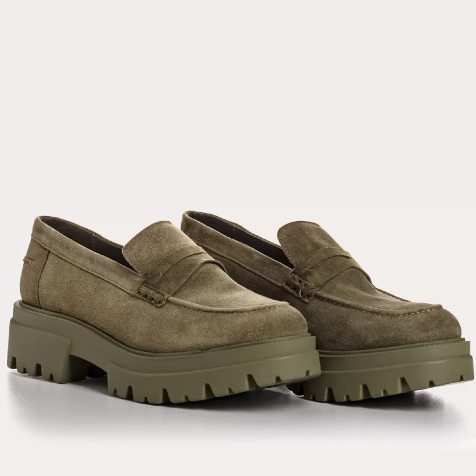 Mocassins^Reqins Mocassins Alabama Cuir Velours Vert, Olive
