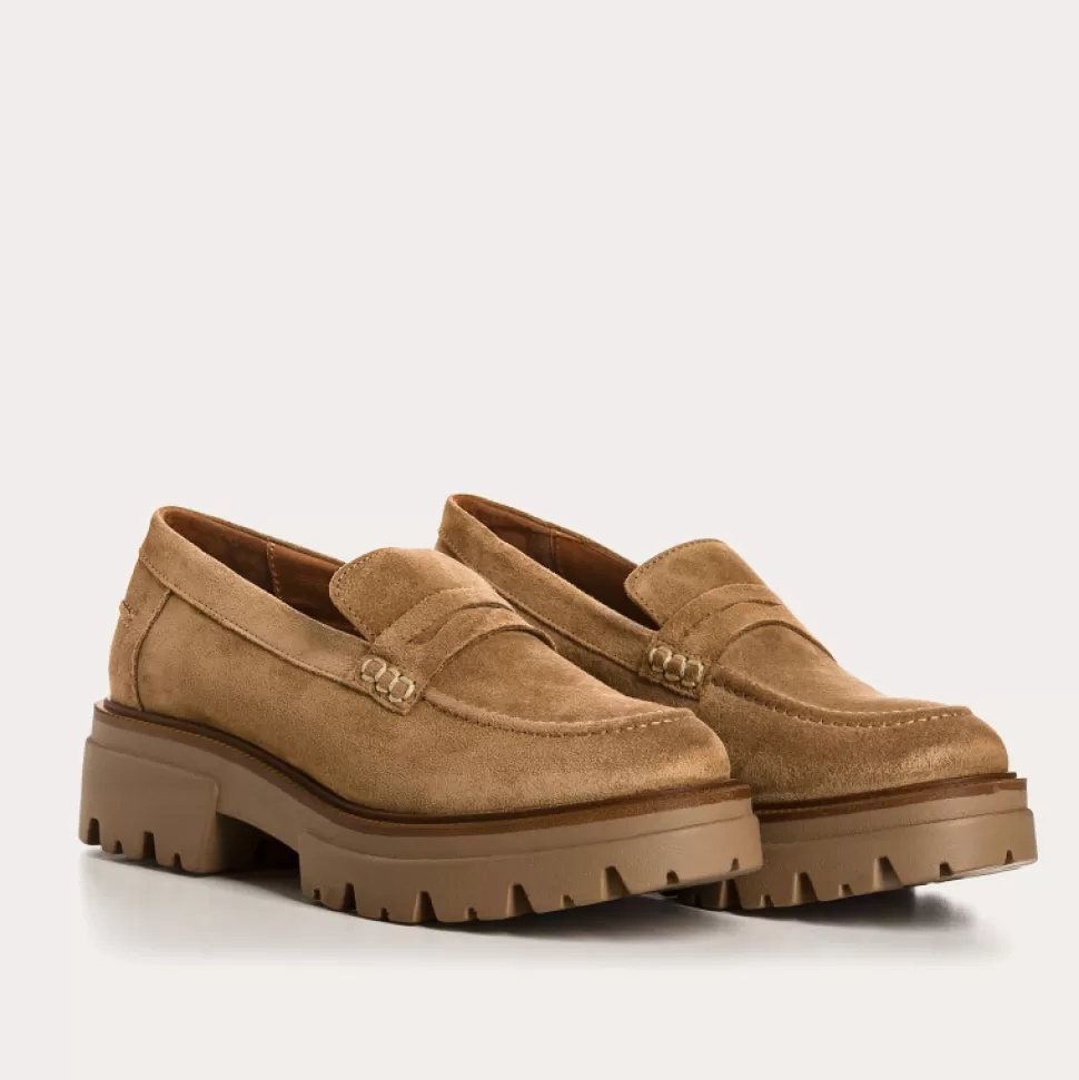 Mocassins^Reqins Mocassins Alabama Cuir Velours Havane, Camel