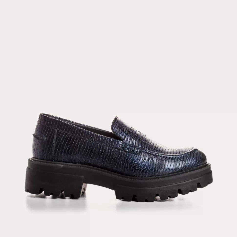 Mocassins^Reqins Mocassins Alabama Lezard Bleu, Nuit