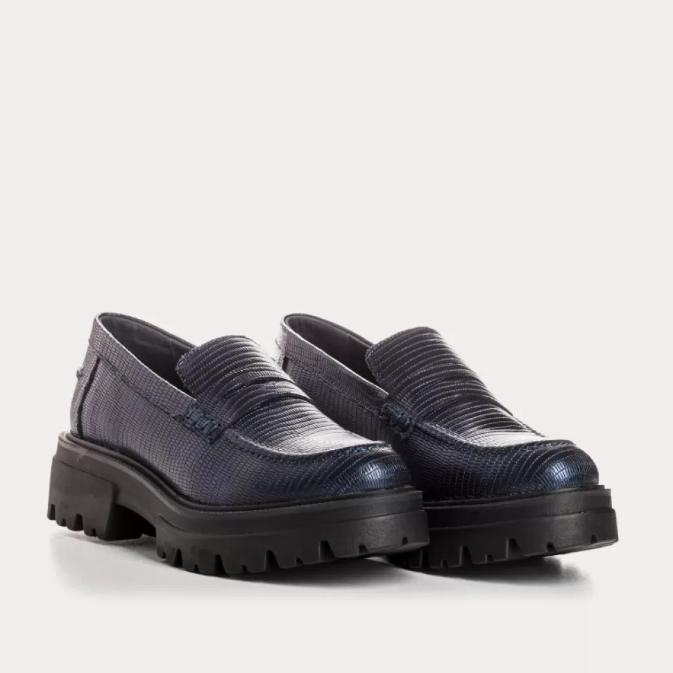 Mocassins^Reqins Mocassins Alabama Lezard Bleu, Nuit