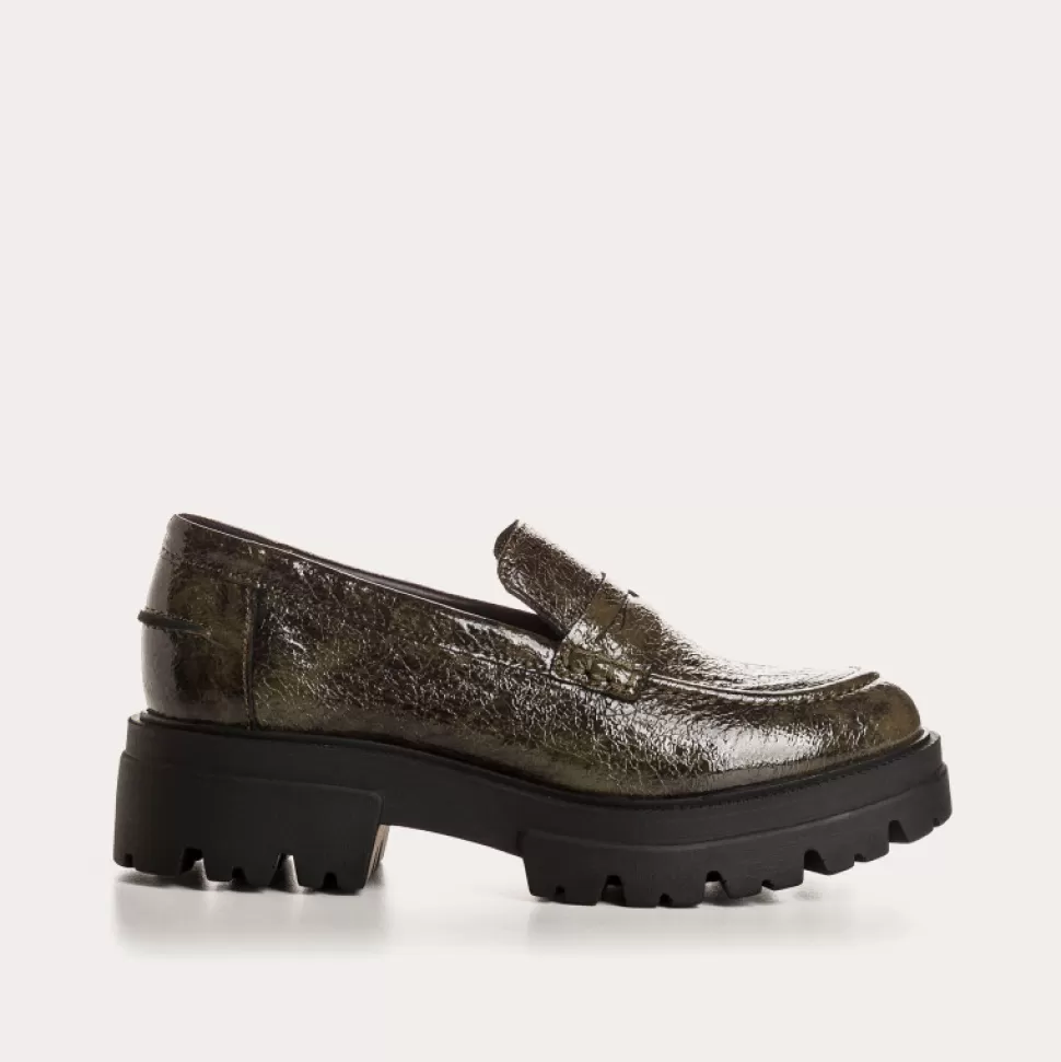 Mocassins^Reqins Mocassins Alabama Vernis Graine Vert, Kaki
