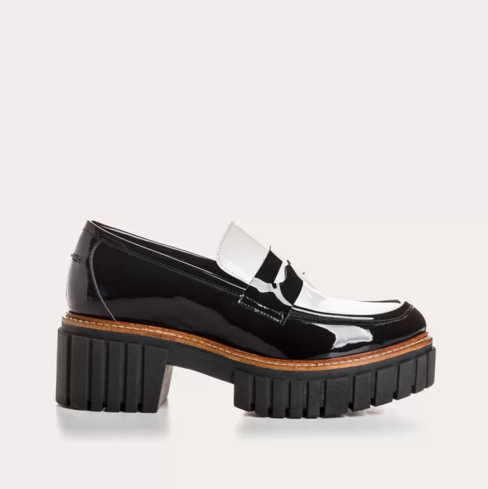 Mocassins^Reqins Mocassins Belina Vernis Noir, Noir/Off White