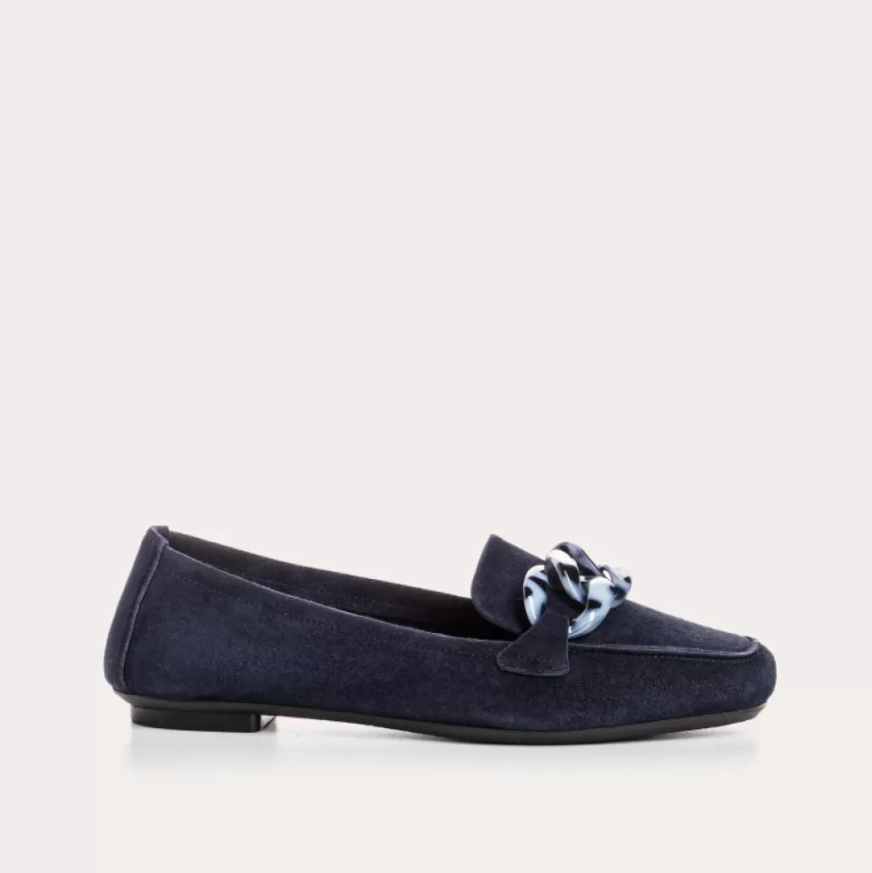 Mocassins^Reqins Mocassins Hanissa Cuir Velours Bleu, Nuit